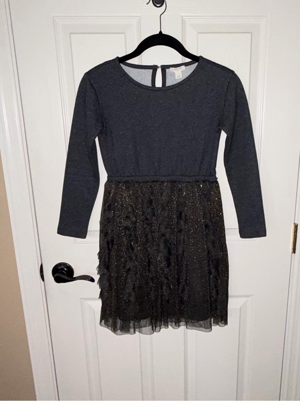 Crewcuts Girls' Long Sleeve Charcoal and Black Glitter Tulle Dress